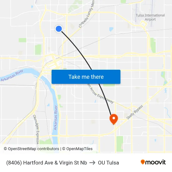 (8406) Hartford Ave & Virgin St Nb to OU Tulsa map