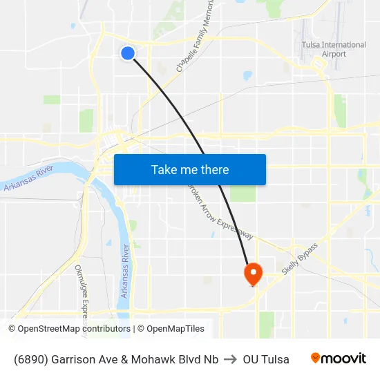 (6890) Garrison Ave & Mohawk Blvd Nb to OU Tulsa map