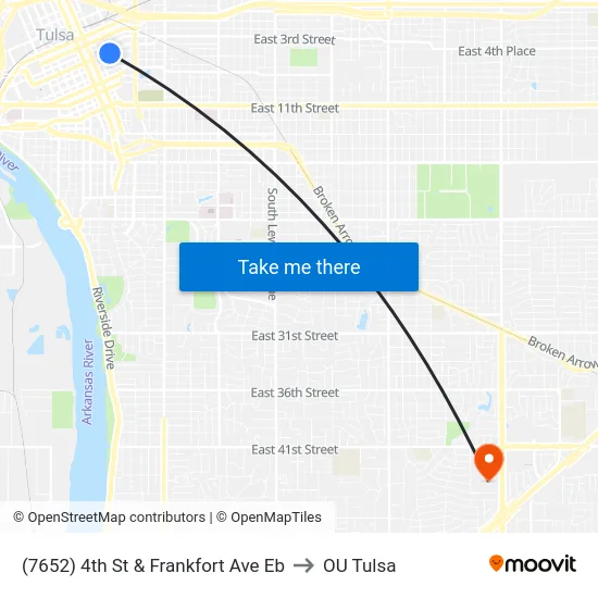(7652) 4th St & Frankfort Ave Eb to OU Tulsa map