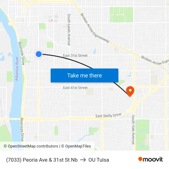 (7033) Peoria Ave & 31st St Nb to OU Tulsa map