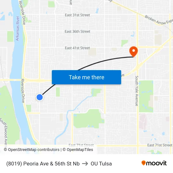 (8019) Peoria Ave & 56th St Nb to OU Tulsa map