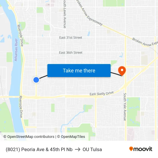 (8021) Peoria Ave & 45th Pl Nb to OU Tulsa map
