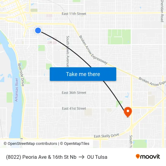 (8022) Peoria Ave & 16th St Nb to OU Tulsa map