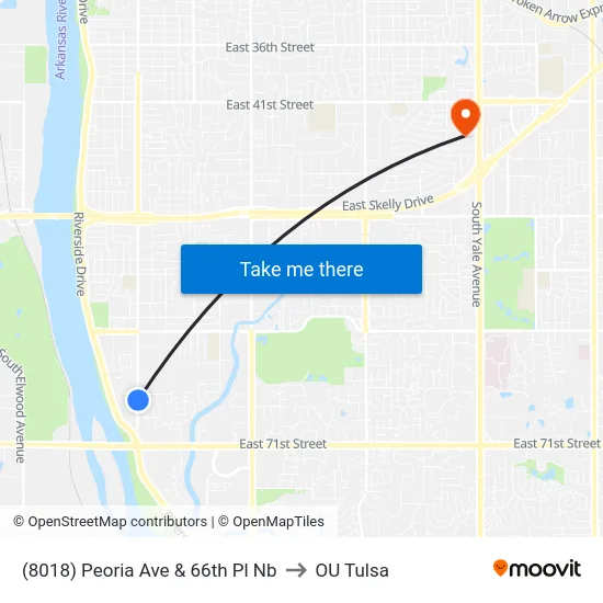 (8018) Peoria Ave & 66th Pl Nb to OU Tulsa map