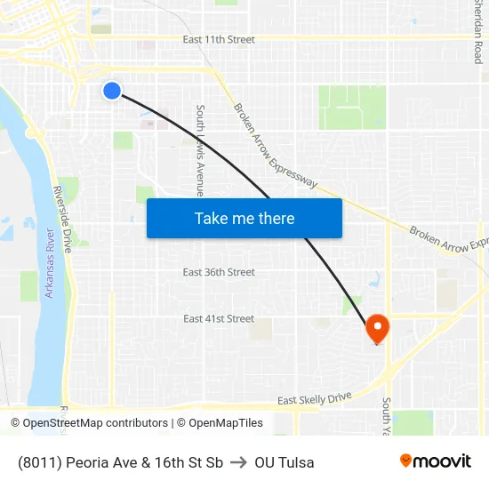(8011) Peoria Ave & 16th St Sb to OU Tulsa map
