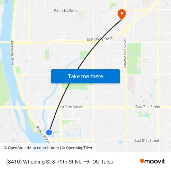 (8410) Wheeling St & 79th St Nb to OU Tulsa map