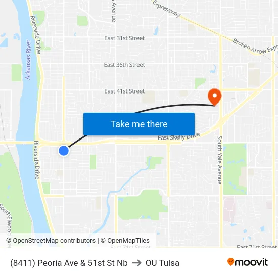 (8411) Peoria Ave & 51st St Nb to OU Tulsa map