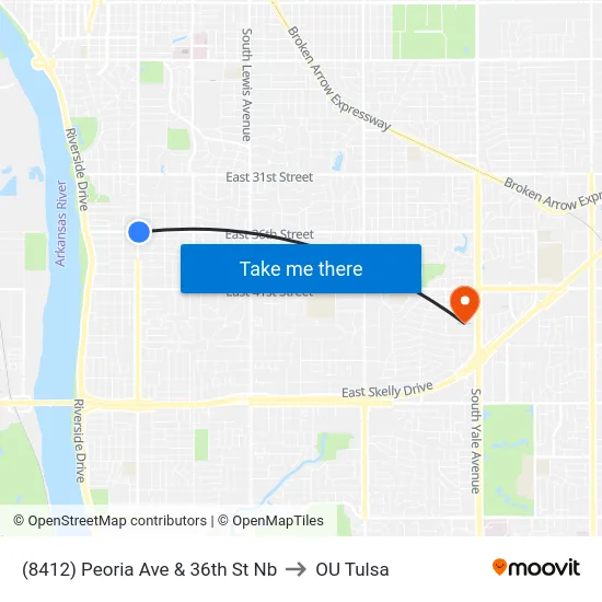 (8412) Peoria Ave & 36th St Nb to OU Tulsa map