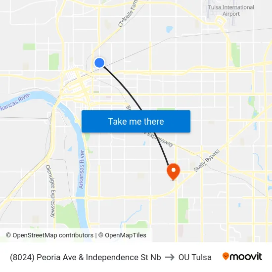(8024) Peoria Ave & Independence St Nb to OU Tulsa map