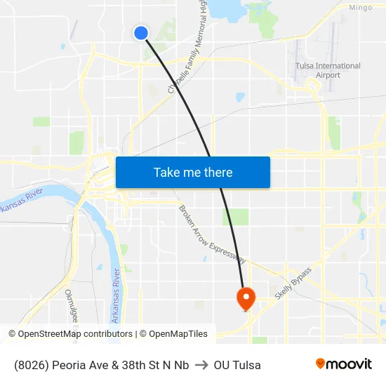 (8026) Peoria Ave & 38th St N Nb to OU Tulsa map