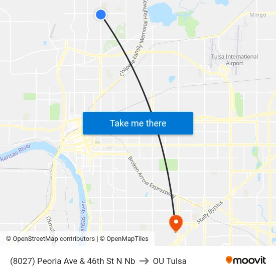 (8027) Peoria Ave & 46th St N Nb to OU Tulsa map