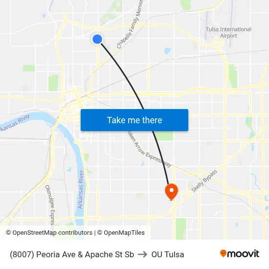(8007) Peoria Ave & Apache St Sb to OU Tulsa map