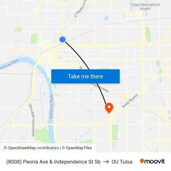 (8008) Peoria Ave & Independence St Sb to OU Tulsa map