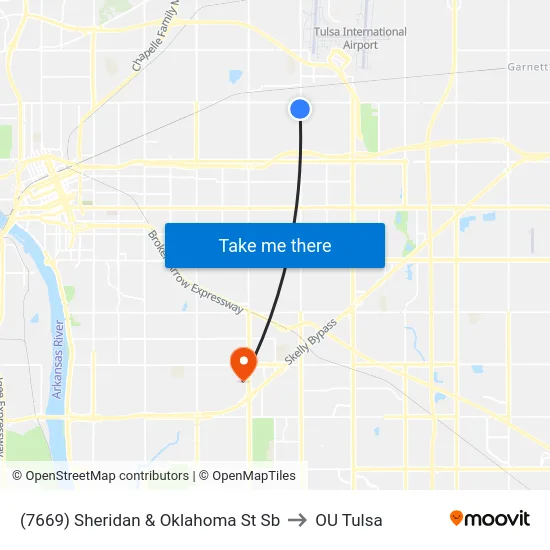 (7669) Sheridan & Oklahoma St Sb to OU Tulsa map