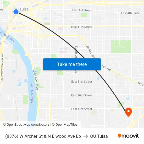 (8376) W Archer St & N Elwood Ave Eb to OU Tulsa map