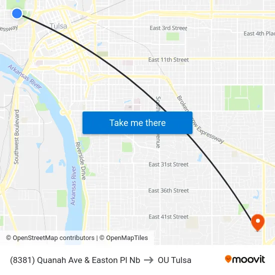 (8381) Quanah Ave & Easton Pl Nb to OU Tulsa map
