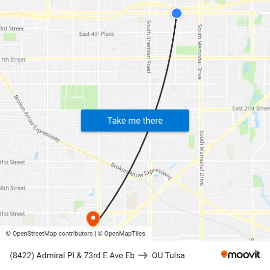(8422) Admiral Pl & 73rd E Ave Eb to OU Tulsa map