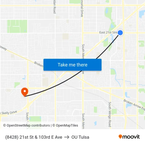 (8428) 21st St & 103rd E Ave to OU Tulsa map