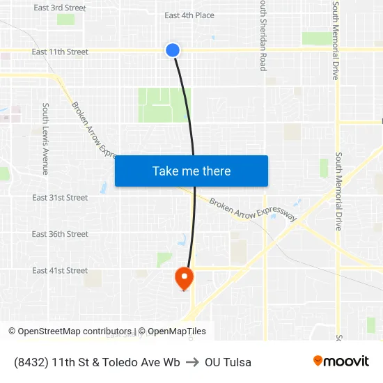 (8432) 11th St & Toledo Ave Wb to OU Tulsa map