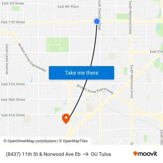 (8437) 11th St & Norwood Ave Eb to OU Tulsa map