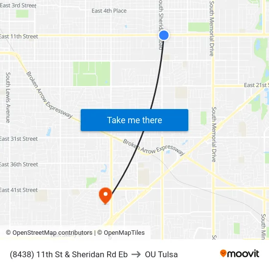 (8438) 11th St & Sheridan Rd Eb to OU Tulsa map