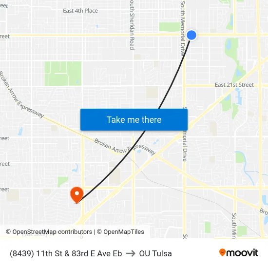 (8439) 11th St & 83rd E Ave Eb to OU Tulsa map