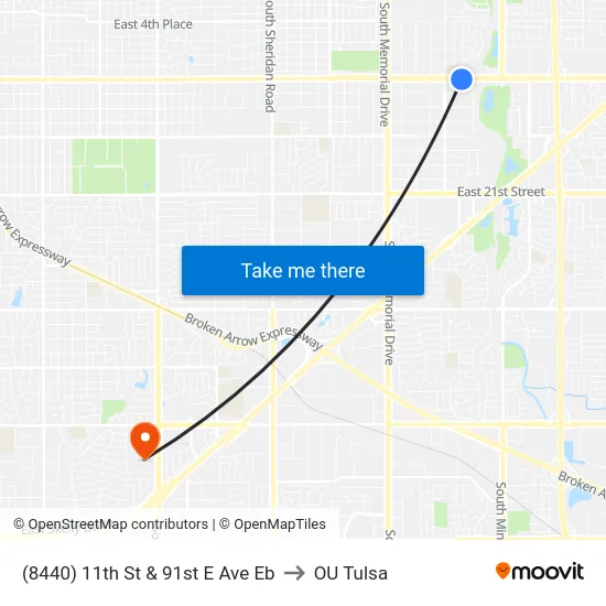 (8440) 11th St & 91st E Ave Eb to OU Tulsa map