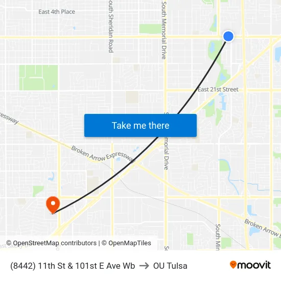 (8442) 11th St & 101st E Ave Wb to OU Tulsa map
