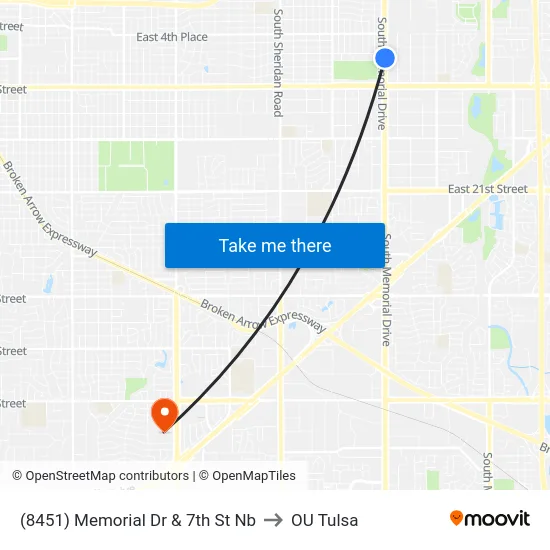 (8451) Memorial Dr & 7th St Nb to OU Tulsa map
