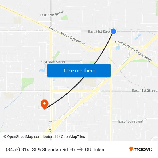 (8453) 31st St & Sheridan Rd Eb to OU Tulsa map