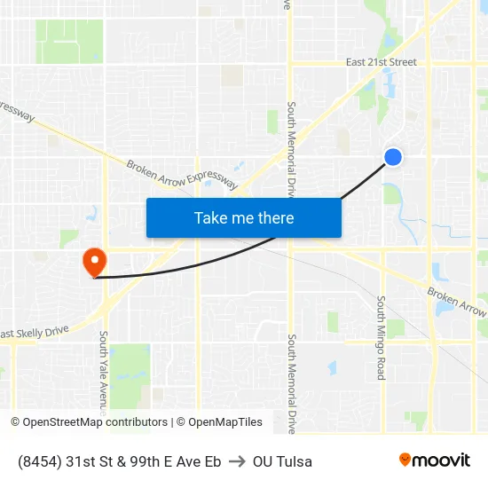 (8454) 31st St & 99th E Ave Eb to OU Tulsa map