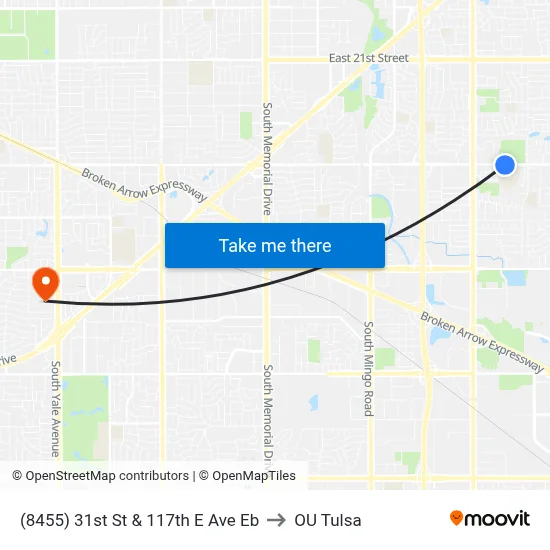 (8455) 31st St & 117th E Ave Eb to OU Tulsa map