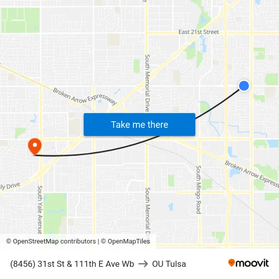 (8456) 31st St & 111th E Ave Wb to OU Tulsa map