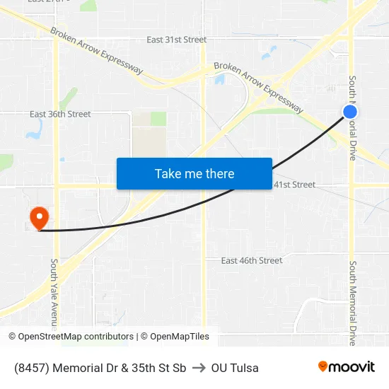 (8457) Memorial Dr & 35th St Sb to OU Tulsa map