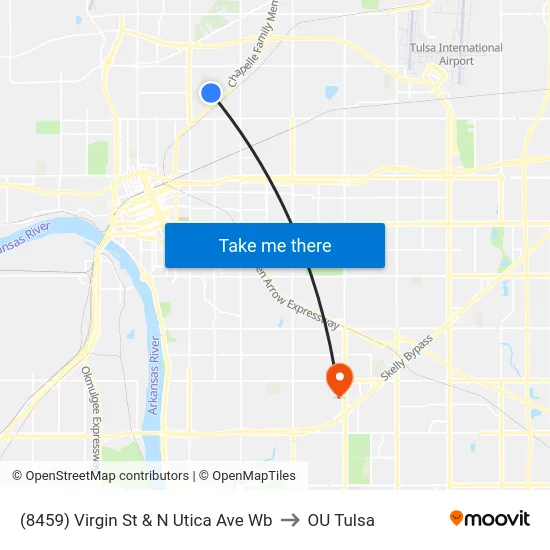 (8459) Virgin St & N Utica Ave Wb to OU Tulsa map