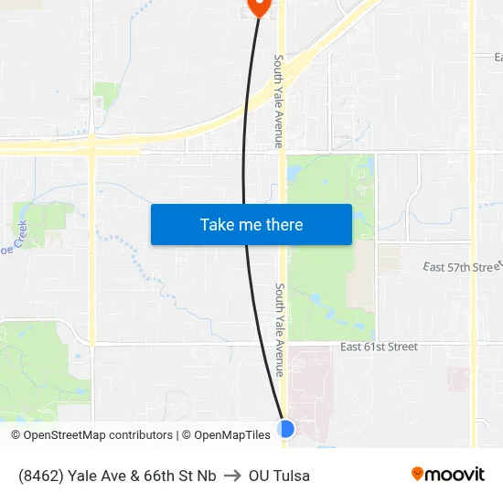 (8462) Yale Ave & 66th St Nb to OU Tulsa map