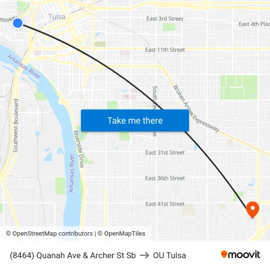 (8464) Quanah Ave & Archer St Sb to OU Tulsa map