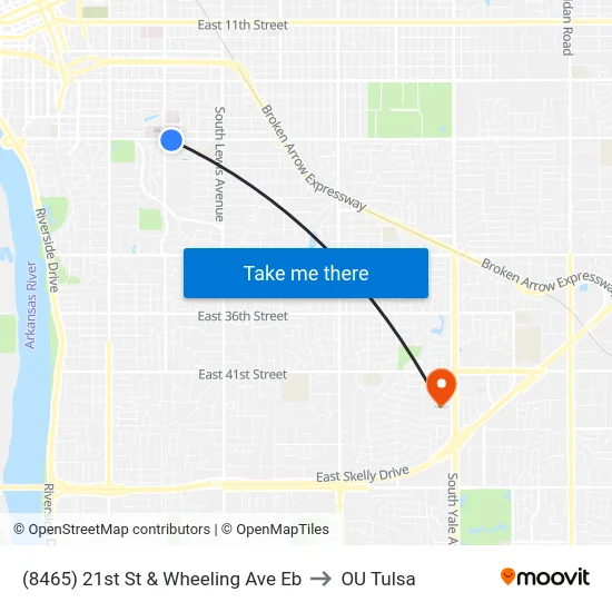 (8465) 21st St & Wheeling Ave Eb to OU Tulsa map