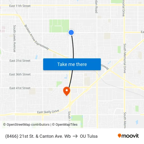 (8466) 21st St. & Canton Ave. Wb to OU Tulsa map