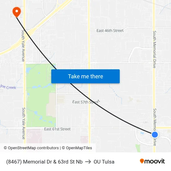 (8467) Memorial Dr & 63rd St Nb to OU Tulsa map