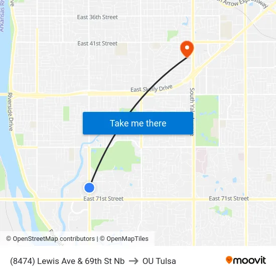 (8474) Lewis Ave & 69th St Nb to OU Tulsa map