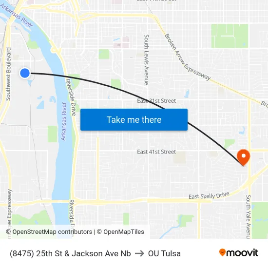 (8475) 25th St &  Jackson Ave Nb to OU Tulsa map
