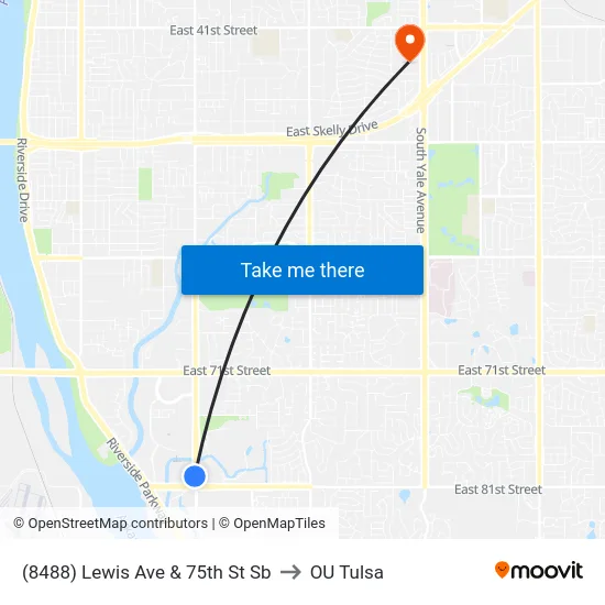 (8488) Lewis Ave & 75th St Sb to OU Tulsa map