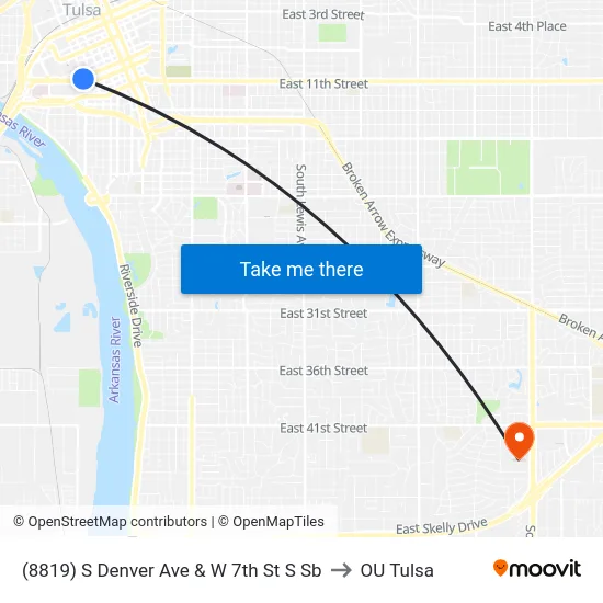 (8819) S Denver Ave & W 7th St S Sb to OU Tulsa map