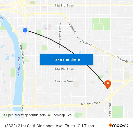(8822) 21st St. & Cincinnati Ave. Eb to OU Tulsa map