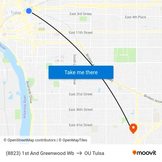 (8823) 1st And Greenwood Wb to OU Tulsa map