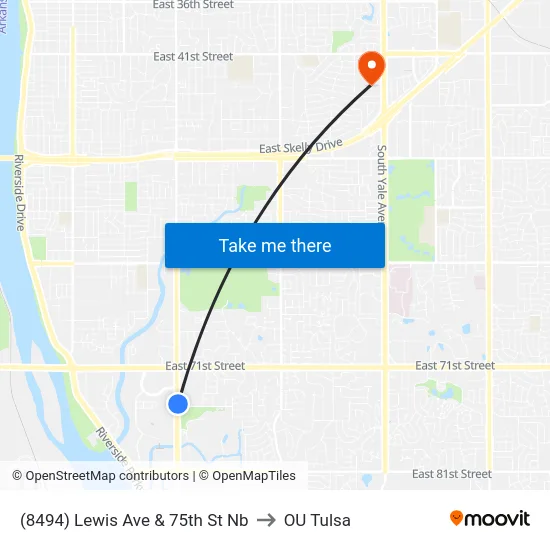 (8494) Lewis Ave & 75th St Nb to OU Tulsa map