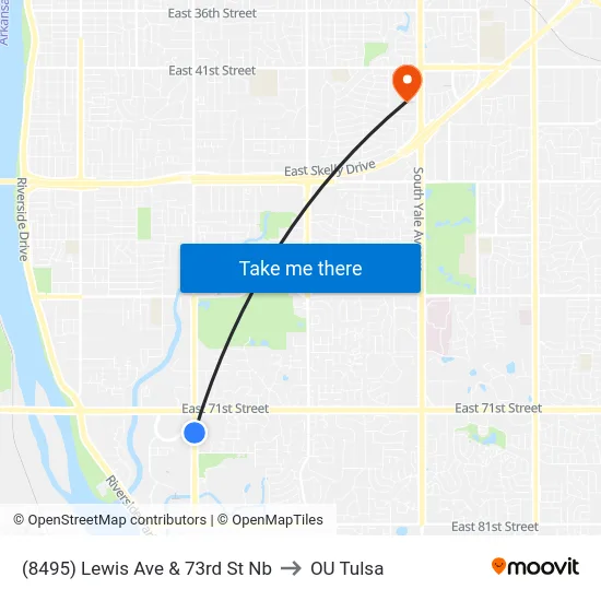(8495) Lewis Ave & 73rd St Nb to OU Tulsa map