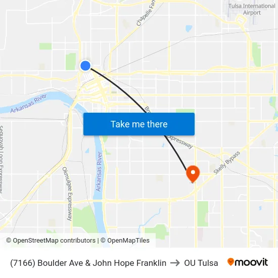 (7166) Boulder Ave & John Hope Franklin to OU Tulsa map