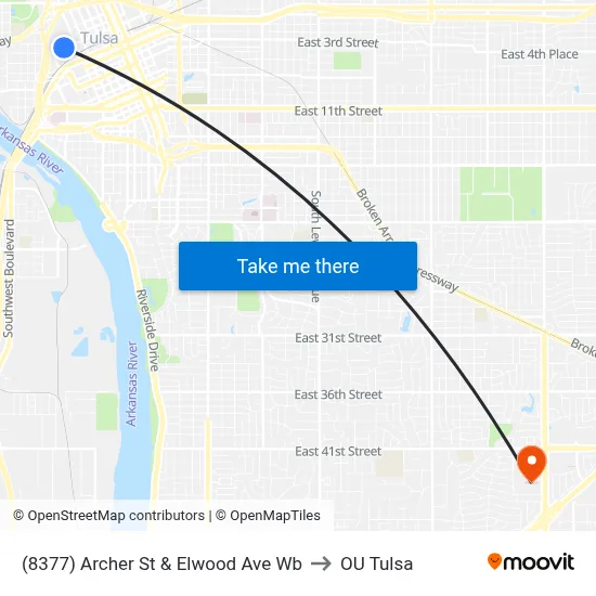 (8377) Archer St & Elwood Ave Wb to OU Tulsa map
